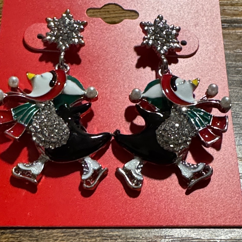 Holiday Lane Festive Penguin Earrings with Crystals - Picture 4 of 4